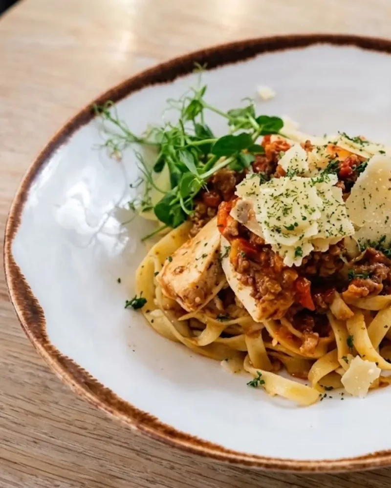 Tagliatelle in a creamy garlic and white wine sauce